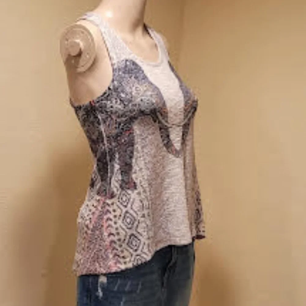 Ginger G knit high low racerback boho elephant tank top - Size Small - Picture 2 of 7